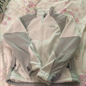 North face fleece zip up size small white & grey